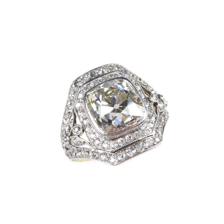 Early 20th century cushion diamond cluster ring